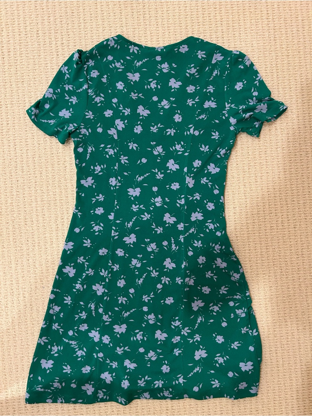 Mango Green with purple florals V-Neck button down mini Dress - Picture 4 of 5